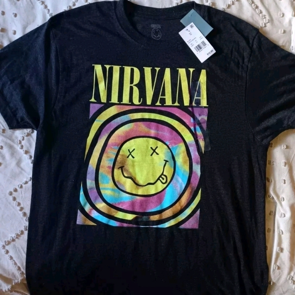 Vintage Nirvana Adult Tee Shirt XXL Band Smiley Logo Short Sleeve 90s Tye-Dye